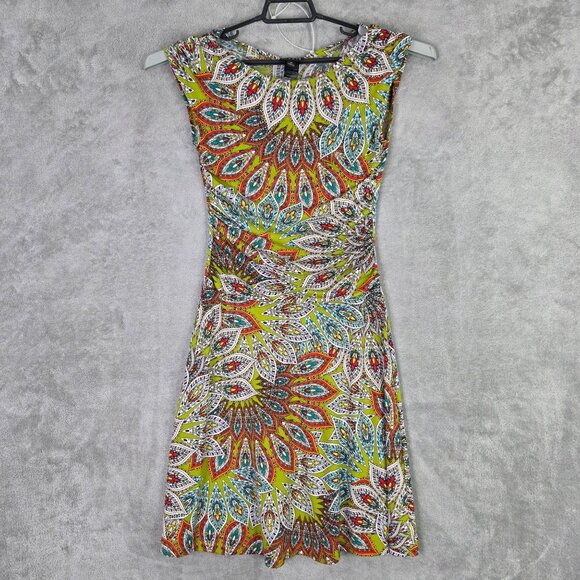 Womens Enfocus Multicolor Paisley Ruched Sleeveless Dress Polyester Stretch 6 - Picture 2 of 8